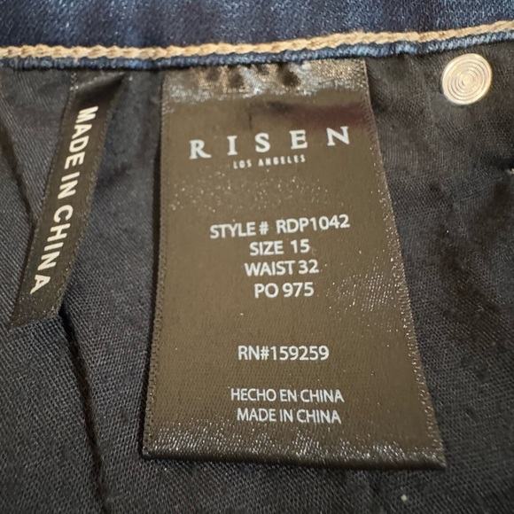 Risen high rise Flared Distressed Jeans. VGUC. Size 32 Junior 15 - Picture 9 of 11